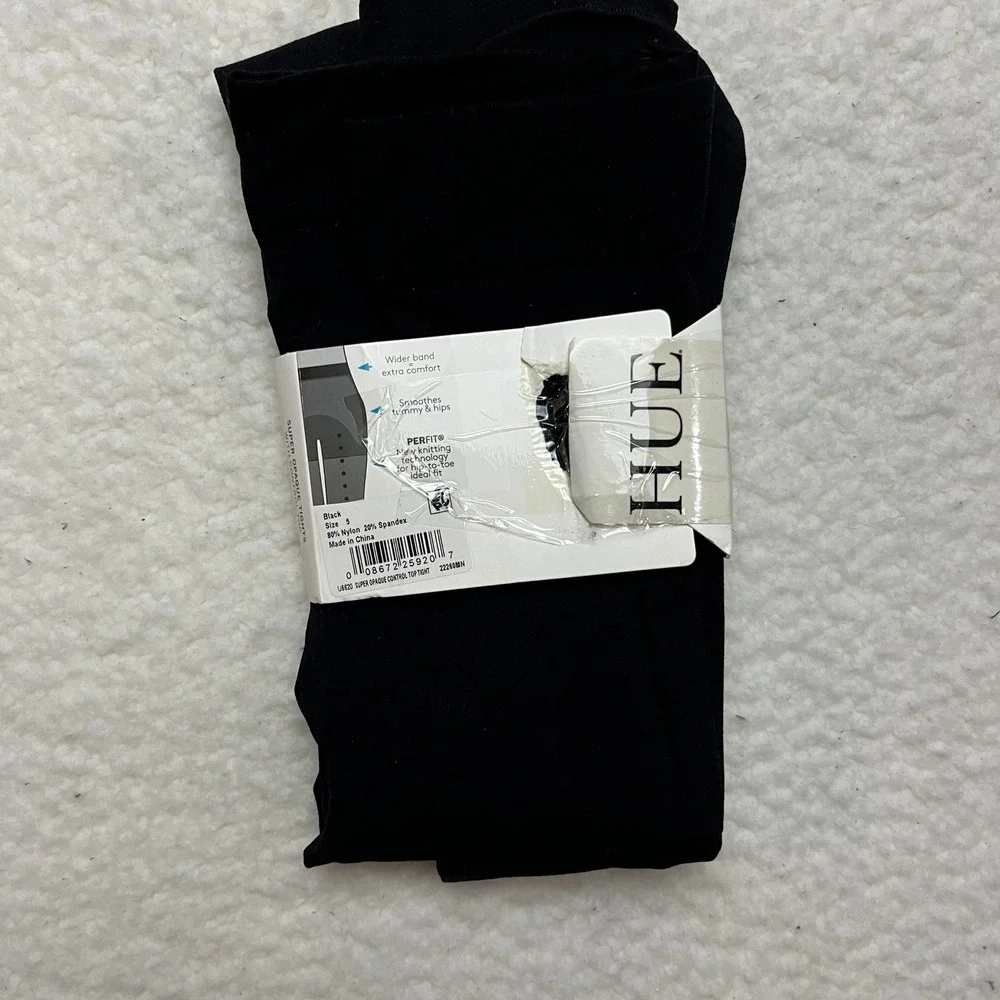 HUE Tights Womens‎ Size 5 Black Super Opaque Smooth Control Top U6820 90 Denier